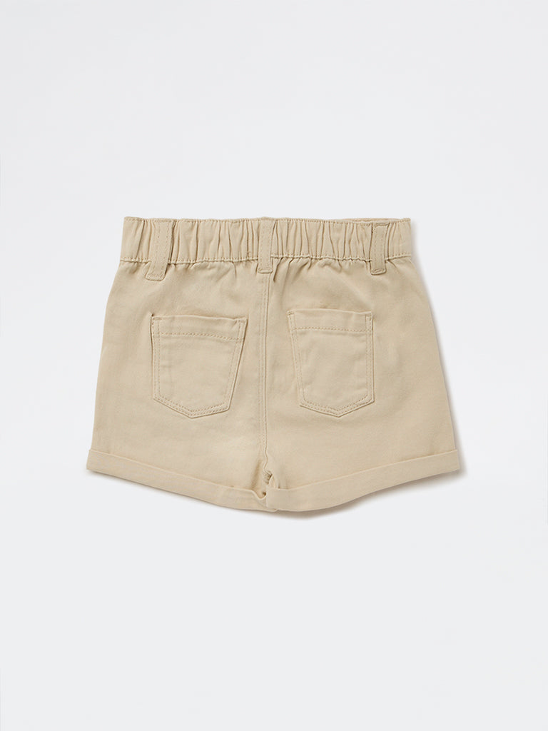HOP Baby Girls Beige High-Rise Denim Shorts