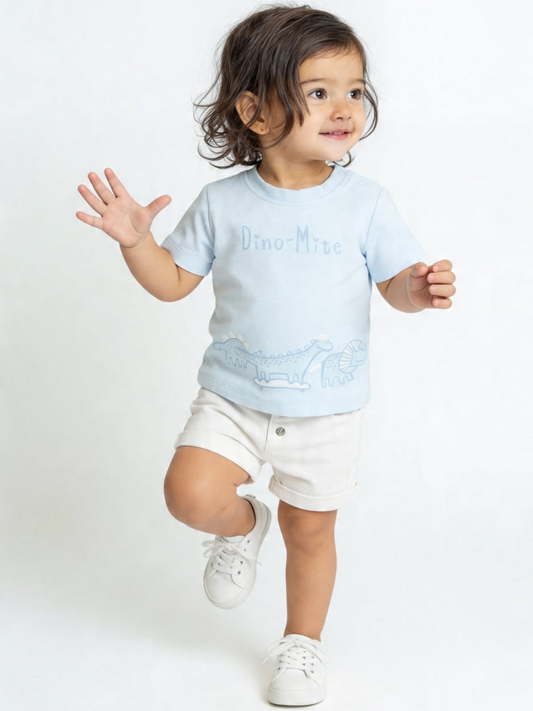 HOP Baby Girls White High-Rise Denim Shorts