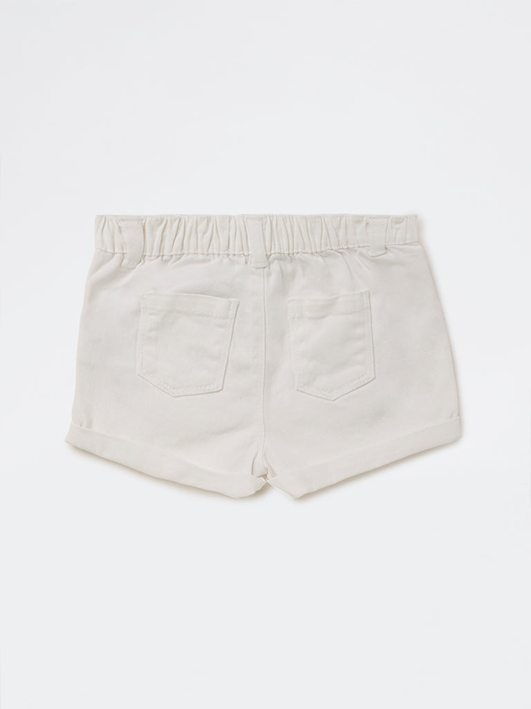 HOP Baby Girls White High-Rise Denim Shorts