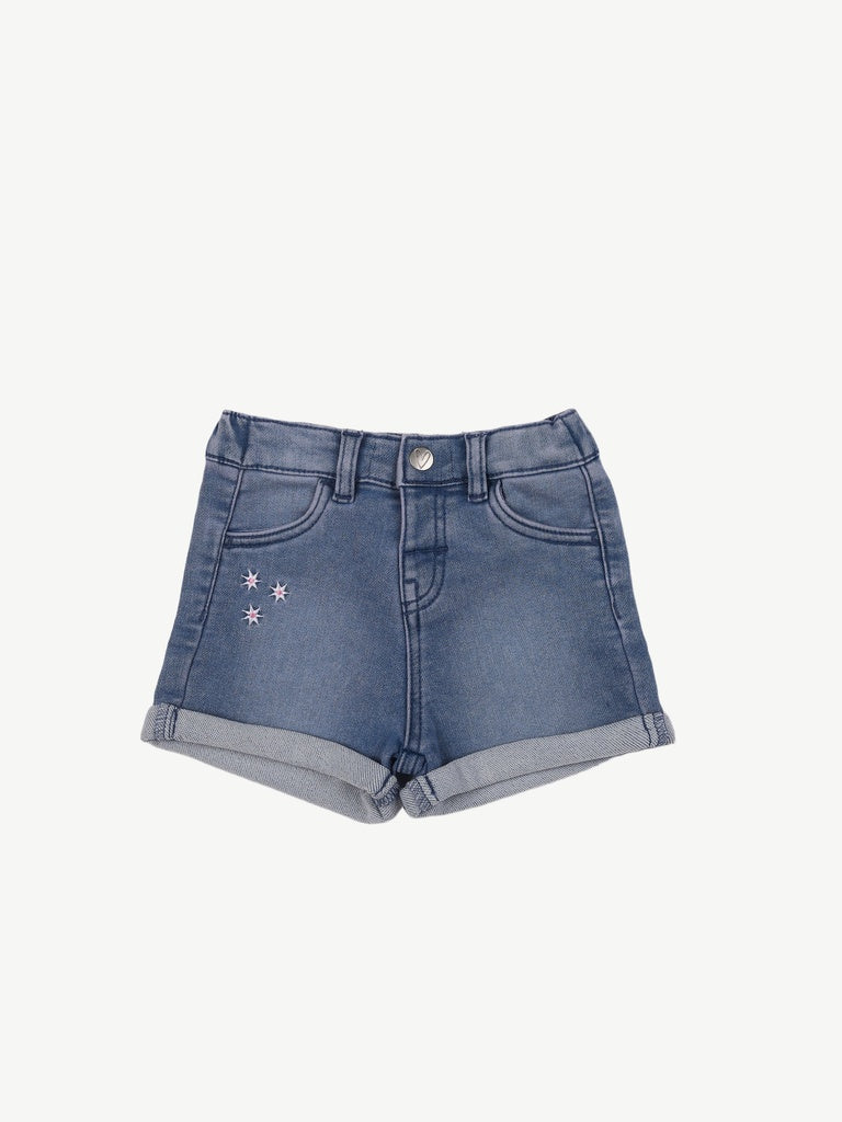 HOP Baby Girls Light Blue Embroidered Denim Shorts