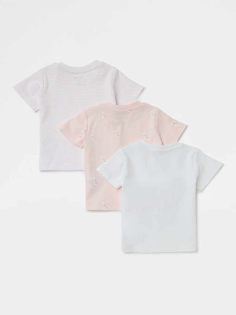 HOP Baby Girls Pink Printed Cotton T-Shirts - Pack of 3