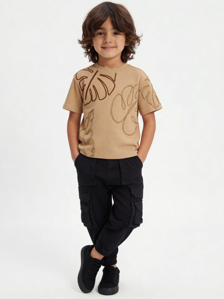 HOP Kids Boys Black Mid-Rise Cotton-Blend Cargo Joggers