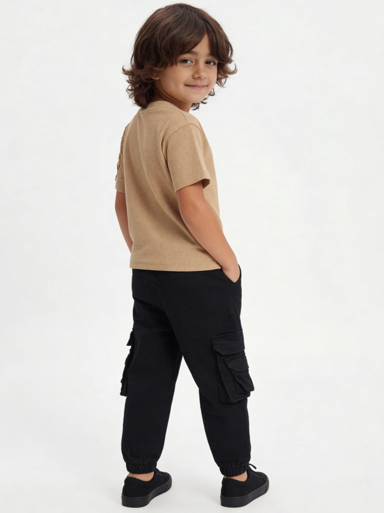 HOP Kids Boys Black Mid-Rise Cotton-Blend Cargo Joggers