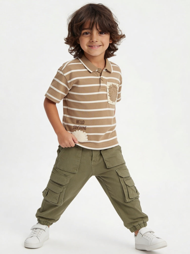 HOP Kids Boys Olive Mid-Rise Cotton-Blend Cargo Joggers