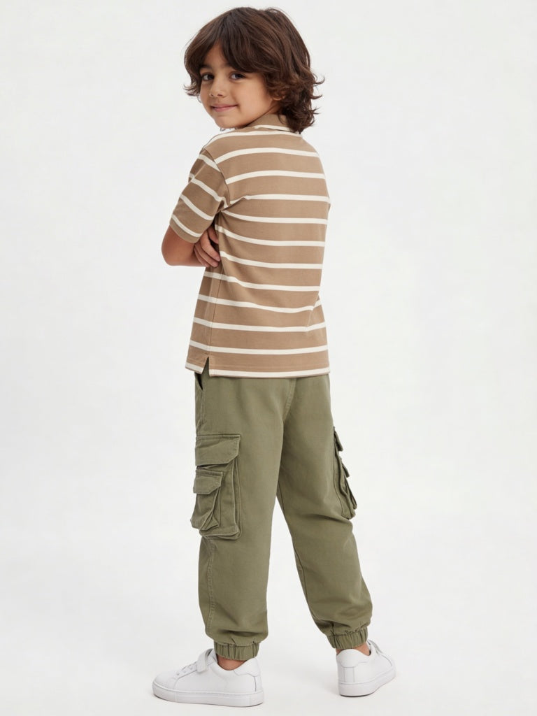 HOP Kids Boys Olive Mid-Rise Cotton-Blend Cargo Joggers