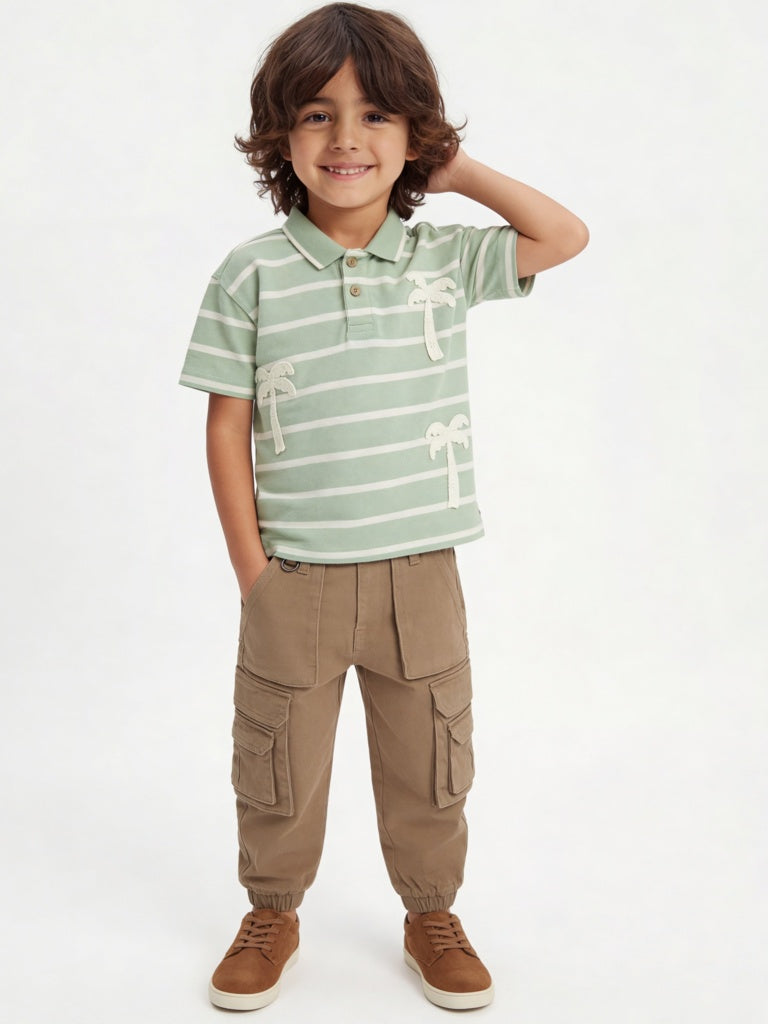 HOP Kids Boys Taupe Mid-Rise Cotton-Blend Cargo Pants