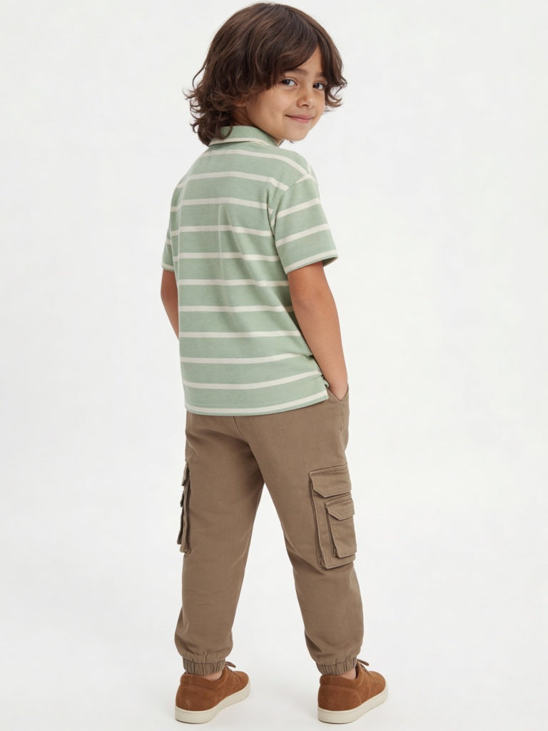 HOP Kids Boys Taupe Mid-Rise Cotton-Blend Cargo Pants