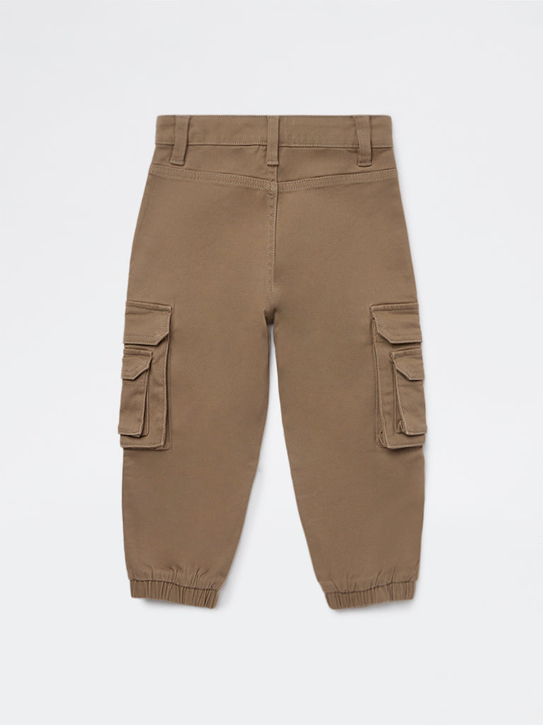 HOP Kids Boys Taupe Mid-Rise Cotton-Blend Cargo Pants