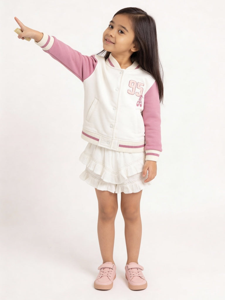 HOP Kids Girls Off-White Cotton-Blend High-Rise Skirt
