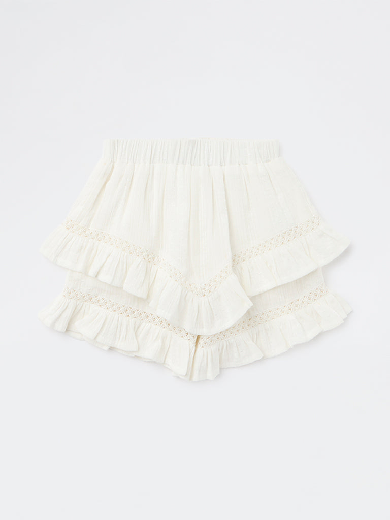 HOP Kids Girls Off-White Cotton-Blend High-Rise Skirt