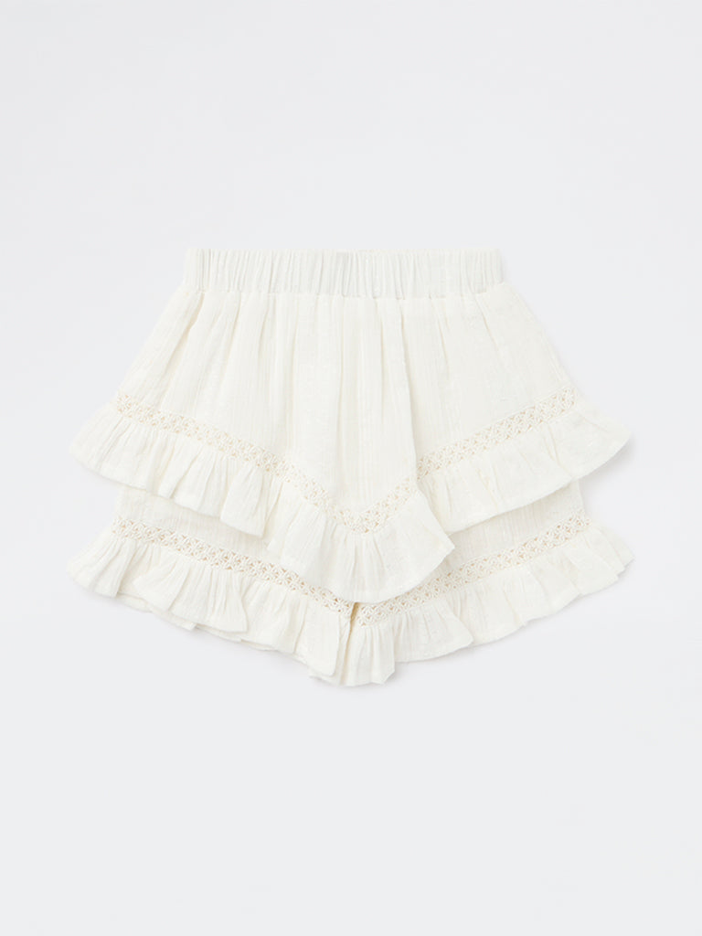 HOP Kids Girls Off-White Cotton-Blend High-Rise Skirt