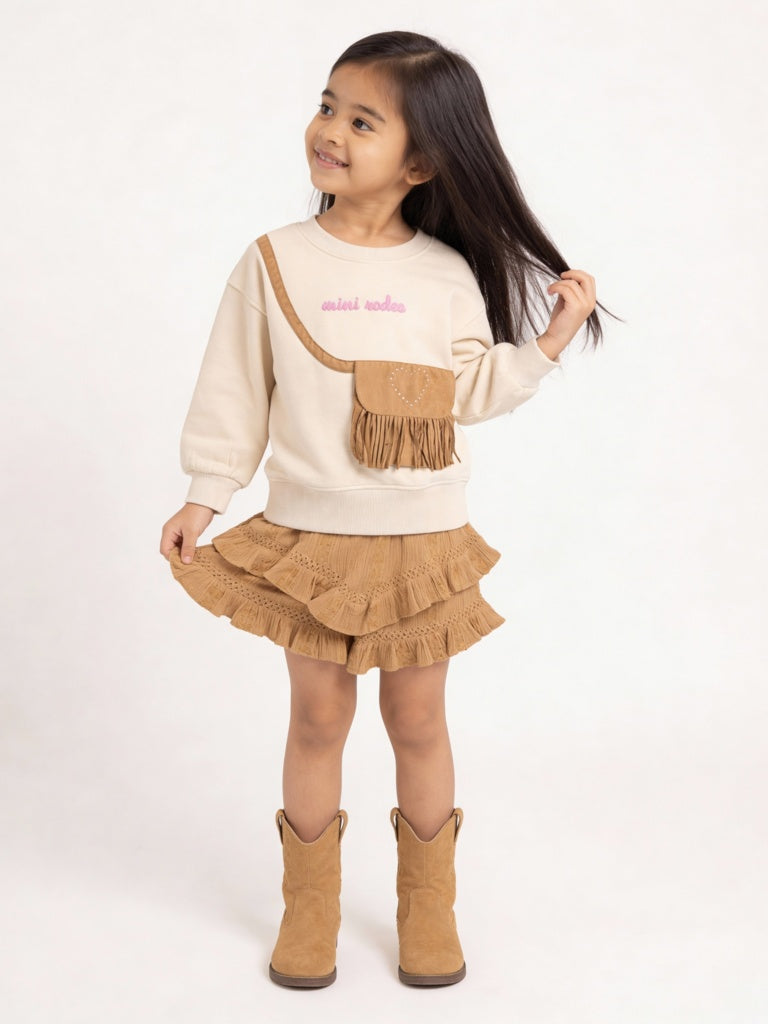 HOP Kids Girls Dusty Orange Crinkle-Textured Cotton-Blend Skirt