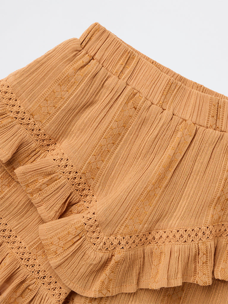 HOP Kids Girls Dusty Orange Crinkle-Textured Cotton-Blend Skirt