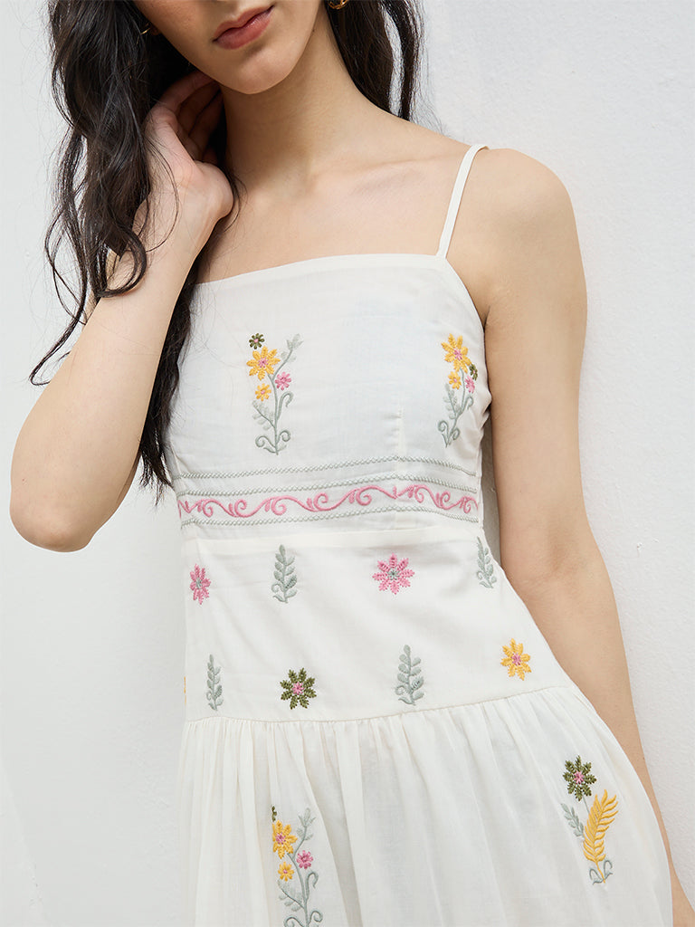 Buy Bombay Paisley Off-White Floral Embroidered Cotton Tiered Dress from Westside Buy Bombay Paisley Off-White Floral Embroidered Cotton Tiered Dress from Westside