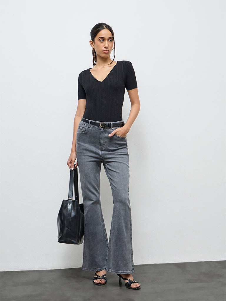 LOV Grey High-Rise Bootcut Jeans