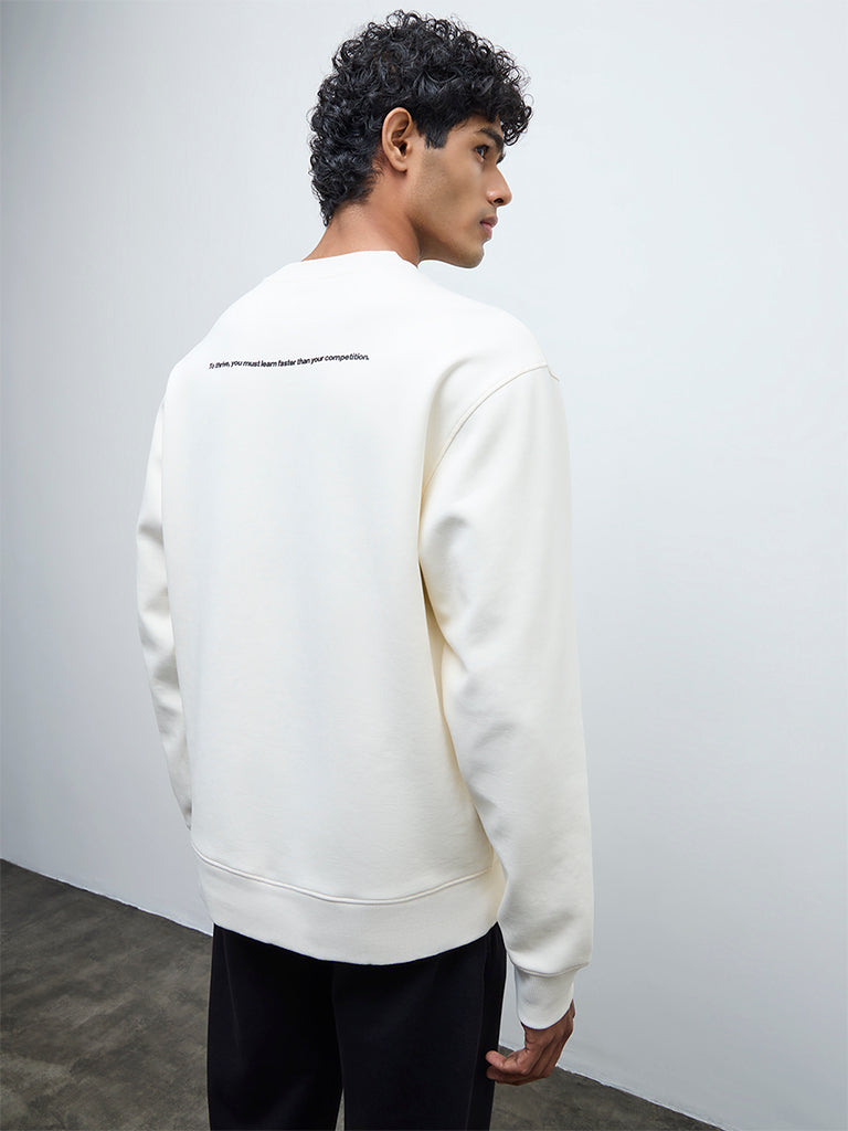 Buy Nuoflexx Off-White Text-Printed Cotton-Blend Relaxed-Fit