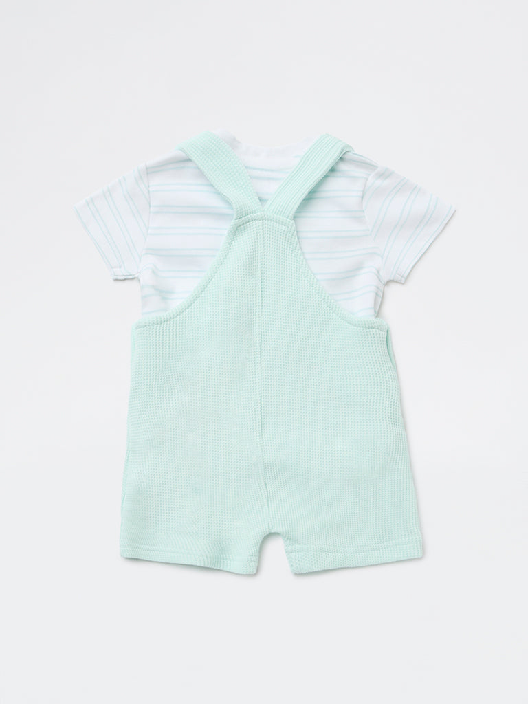 HOP Baby Boys Sage Embroidered Cotton Dungaree with T-Shirt Set