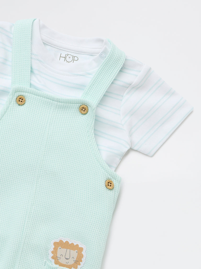 HOP Baby Boys Sage Embroidered Cotton Dungaree with T-Shirt Set
