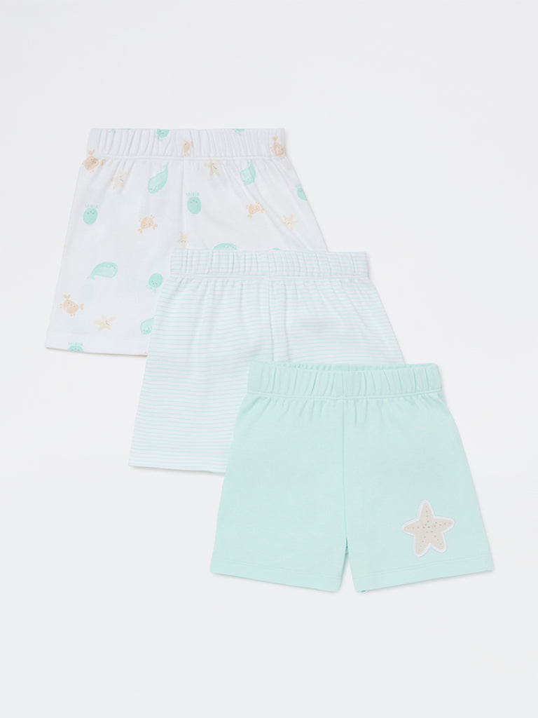 HOP Baby Boys Multicolour Mid-Rise Cotton Shorts - Pack of 3
