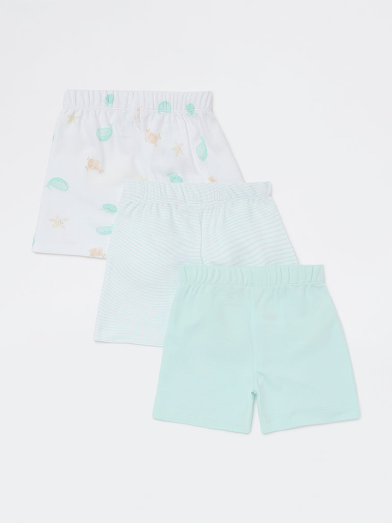 HOP Baby Boys Multicolour Mid-Rise Cotton Shorts - Pack of 3