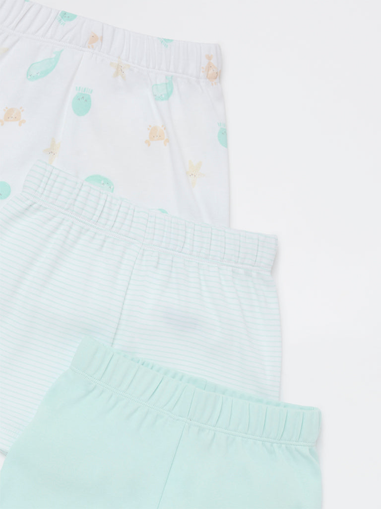 HOP Baby Boys Multicolour Mid-Rise Cotton Shorts - Pack of 3