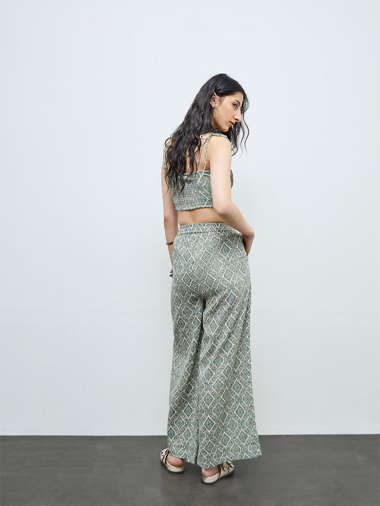 Bombay Paisley Sage Printed Cotton Palazzos