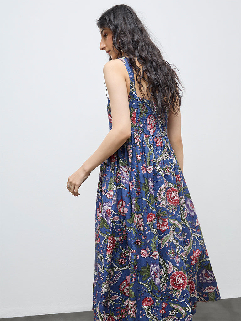 Bombay Paisley Blue Floral Cotton A-Line Dress