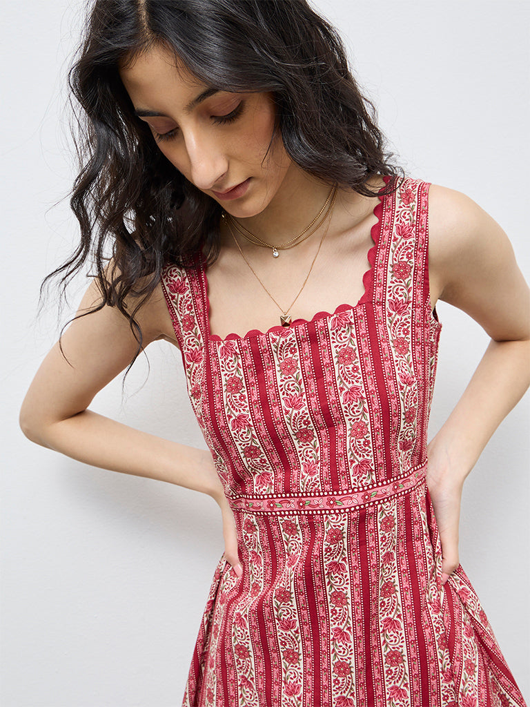 Bombay Paisley Red Floral Cotton Straight Dress