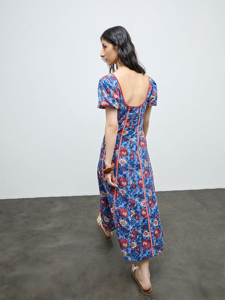 Buy Bombay Paisley Blue Floral Cotton-Blend A-Line Dress from Westside