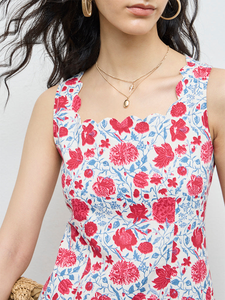 Bombay Paisley Red Floral Cotton-Blend Straight Dress