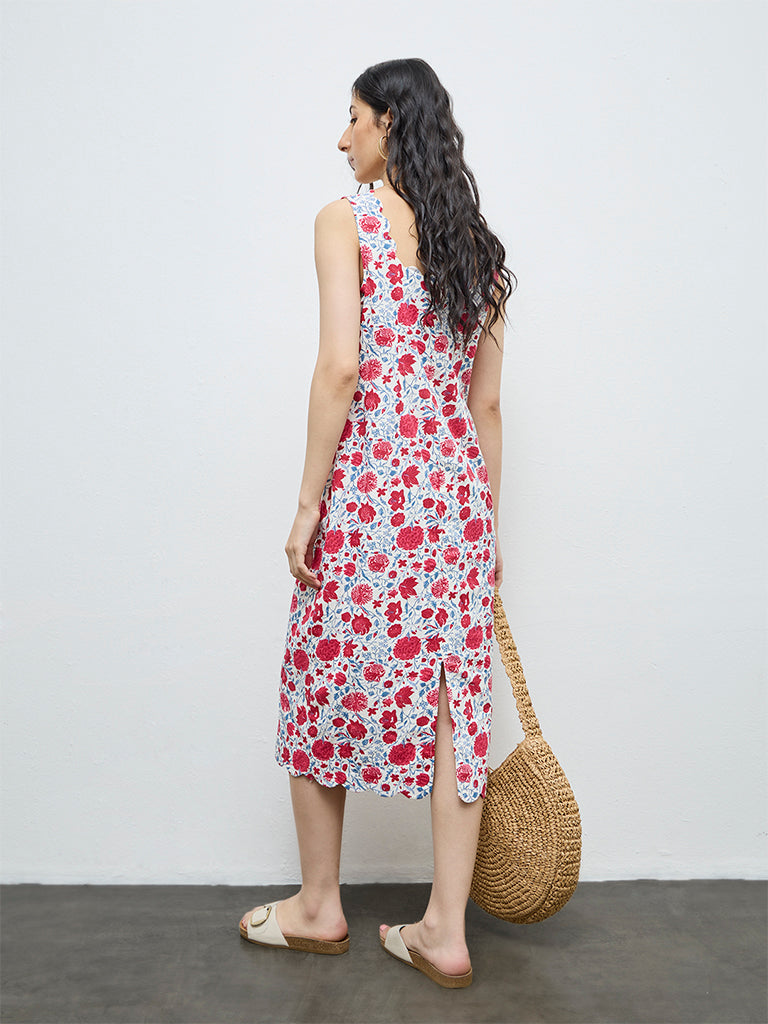 Bombay Paisley Red Floral Cotton-Blend Straight Dress