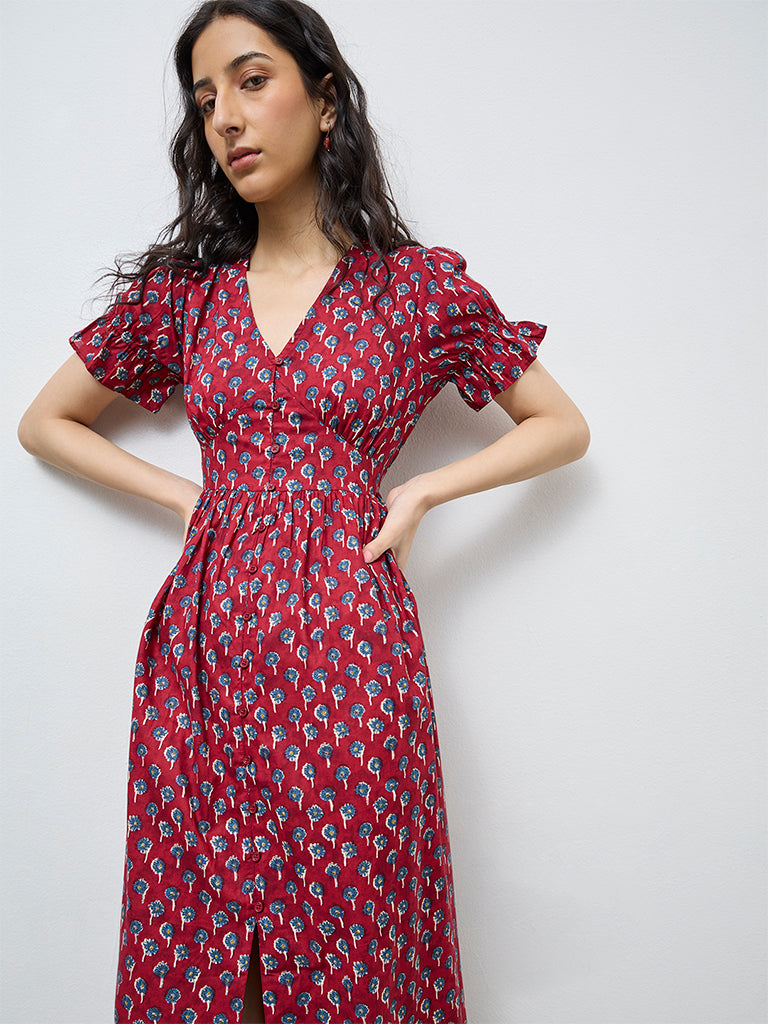 Bombay Paisley Red Floral Cotton A-Line Dress