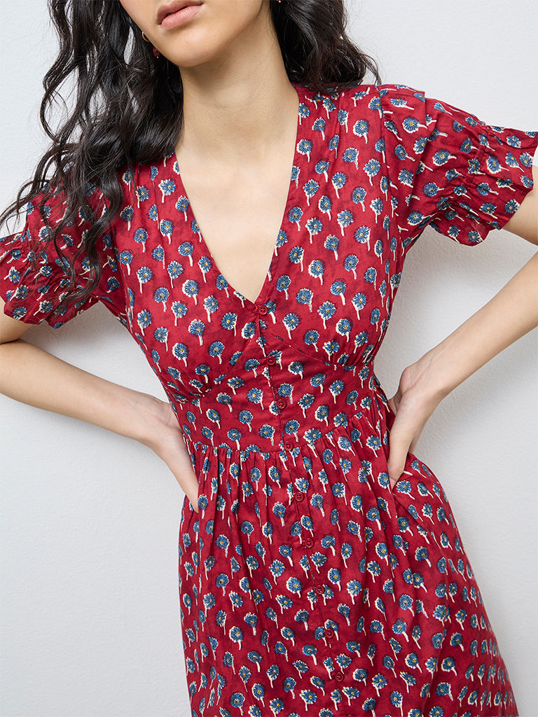 Bombay Paisley Red Floral Cotton A-Line Dress