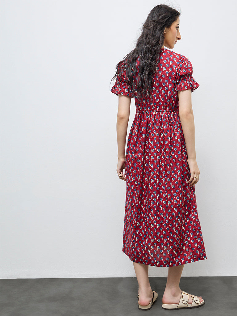 Bombay Paisley Red Floral Cotton A-Line Dress