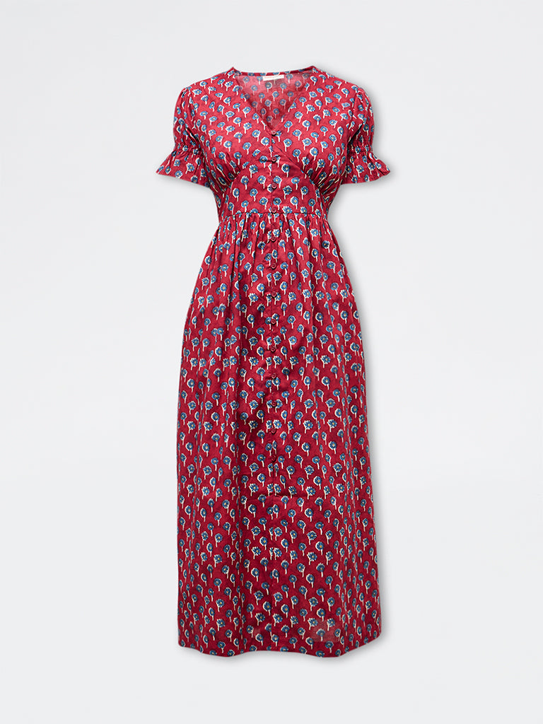 Bombay Paisley Red Floral Cotton A-Line Dress