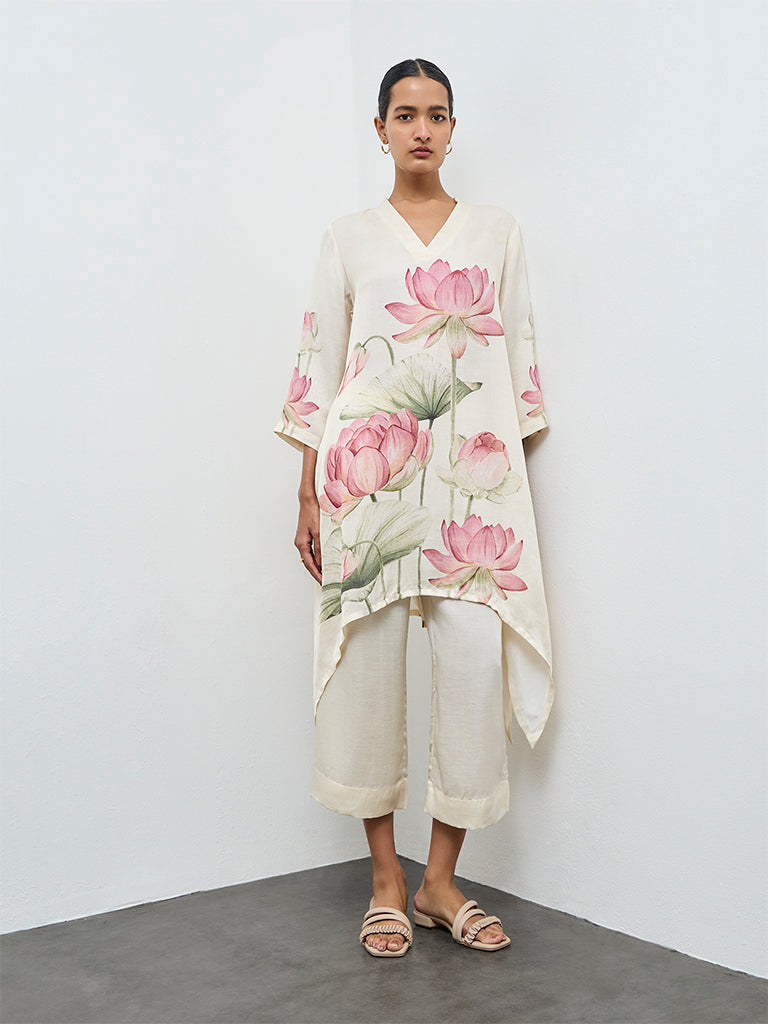 Zuba Off-White Solid Pants