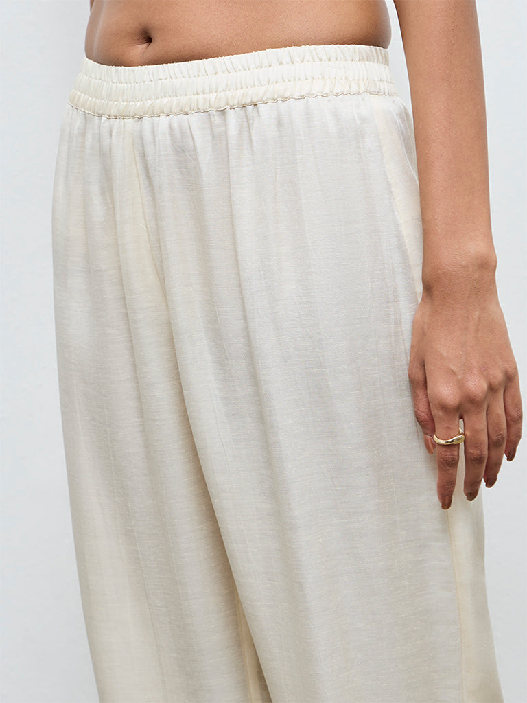 Zuba Off-White Solid Pants
