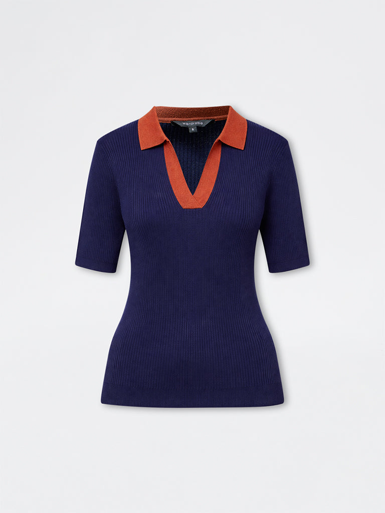 Wardrobe Navy Ribbed-Textured T-Shirt