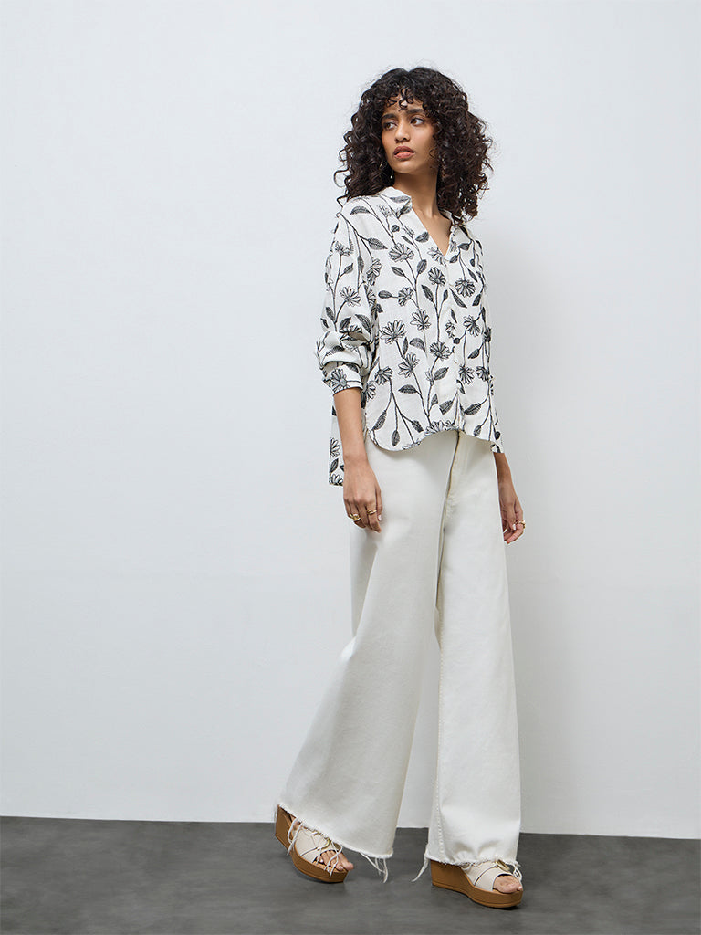 LOV Off-White Botanical Design Blouse