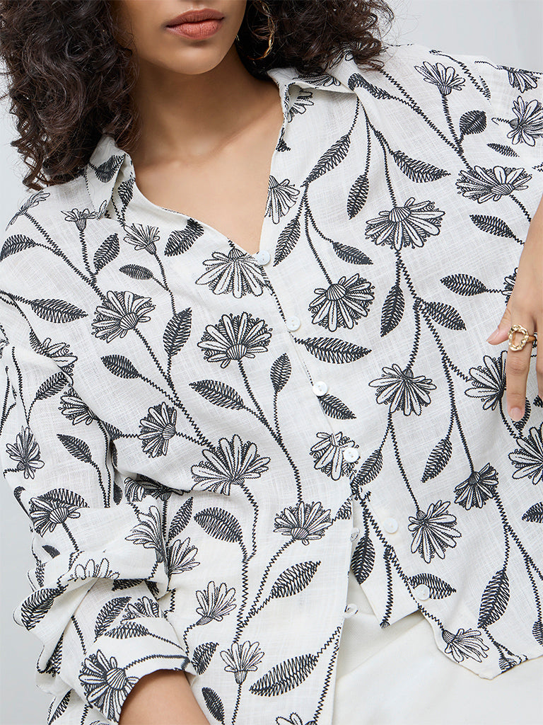 LOV Off-White Botanical Design Blouse