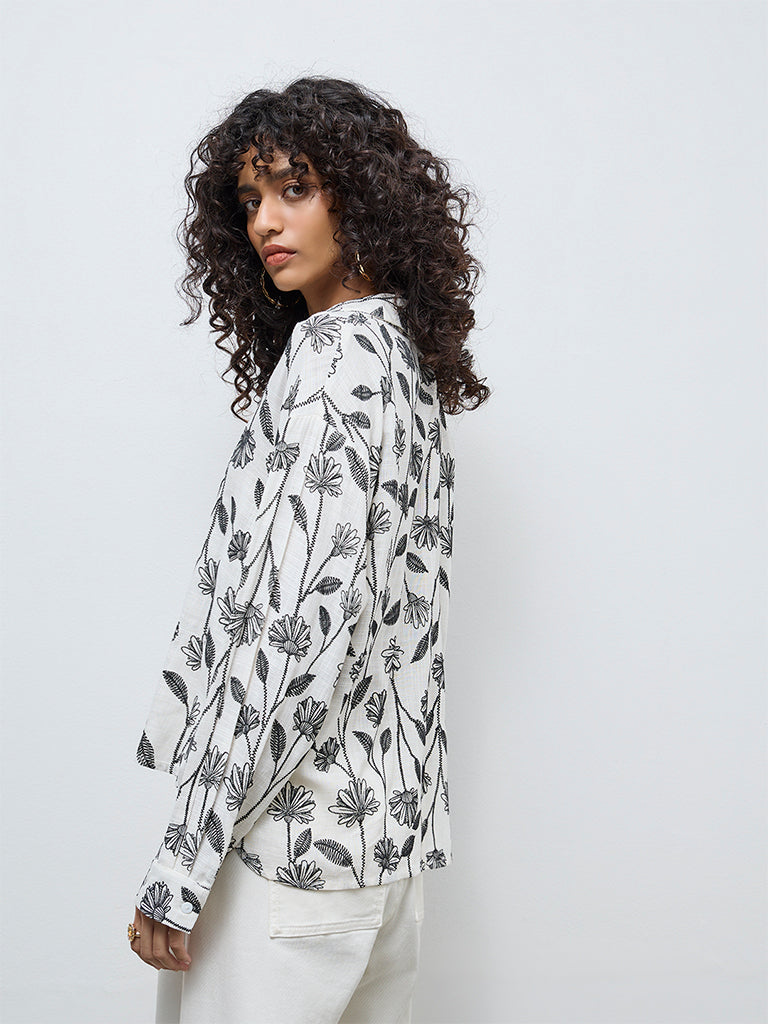 LOV Off-White Botanical Design Blouse