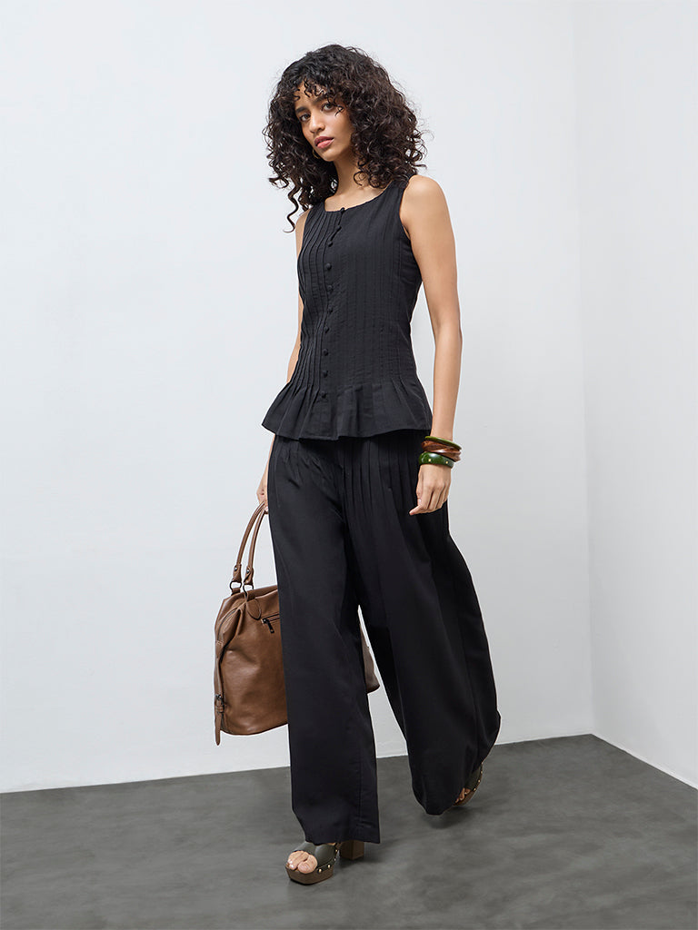 LOV Black Pintuck-Detailed Top