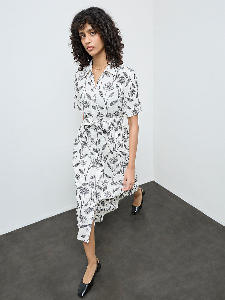 LOV Off-White Floral Printed Shirt Dress