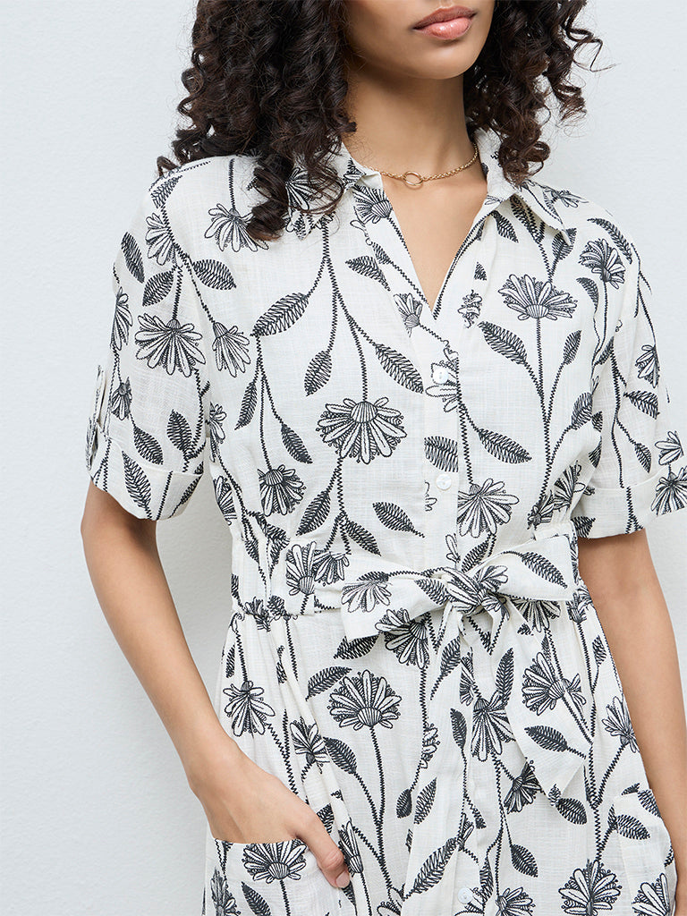 LOV Off-White Floral Printed Shirt Dress