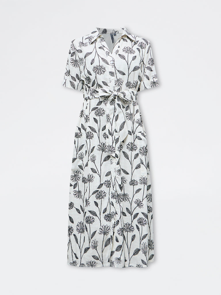 LOV Off-White Floral Printed Shirt Dress