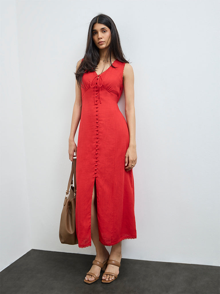 LOV Red Solid A-Line Dress
