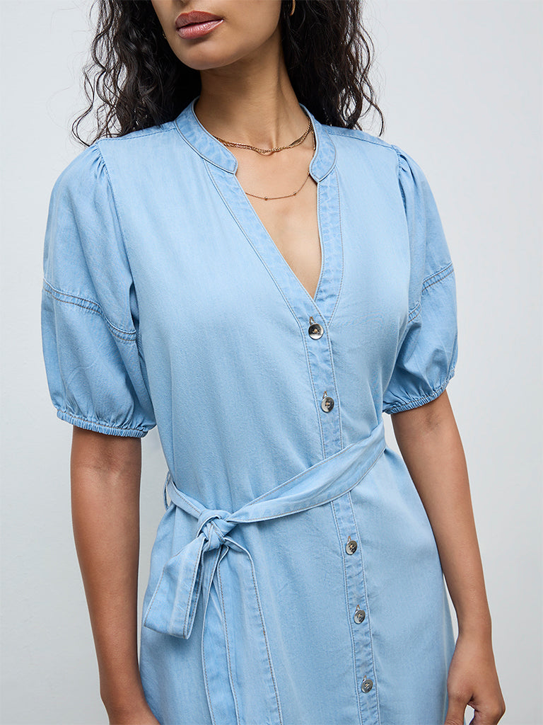 LOV Light Blue Denim Shirt Dress with Belt