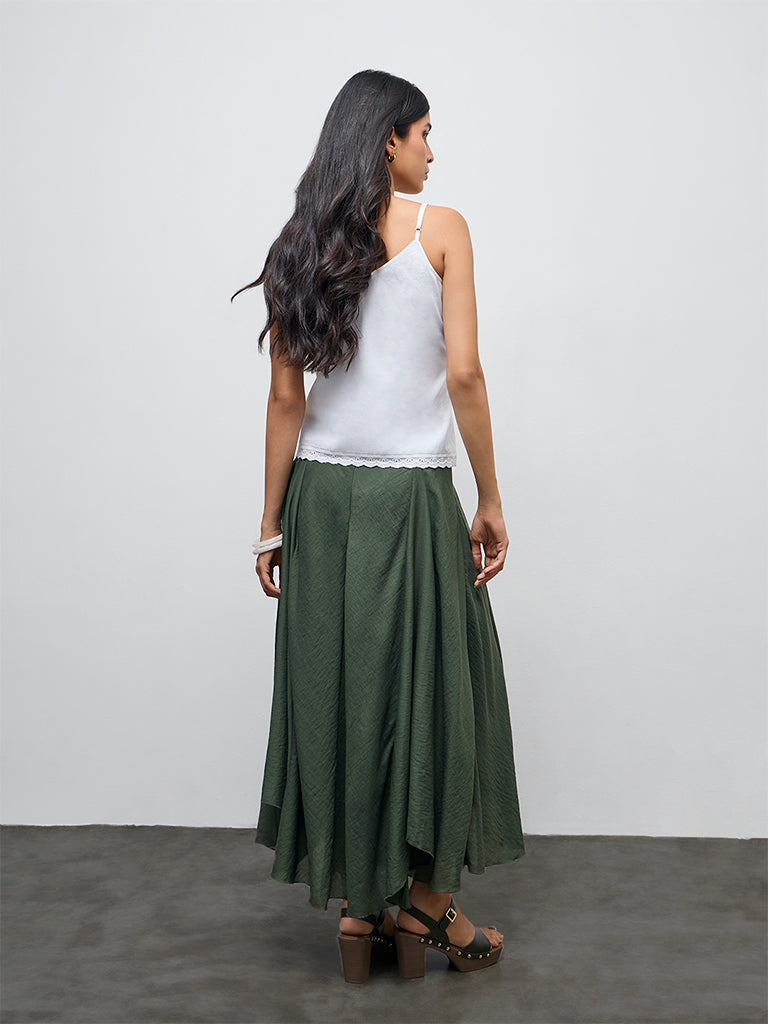 LOV Olive Textured High-Rise Maxi Skirt