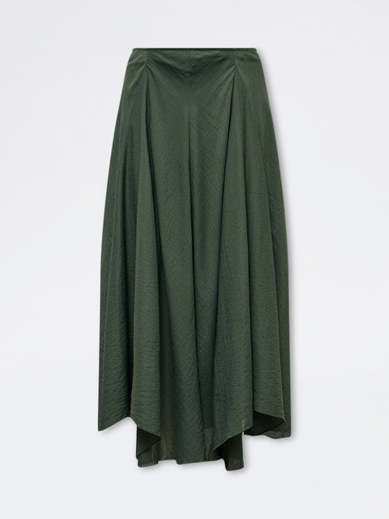 LOV Olive Textured High-Rise Maxi Skirt