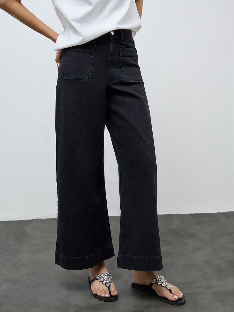 LOV Black Solid High-Rise Flared Jeans